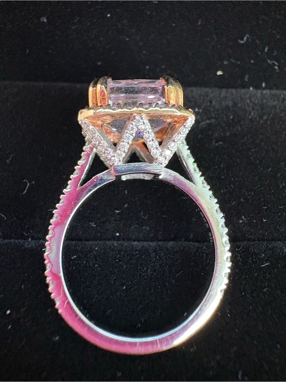 925 Silver Radiant Pink Cushion Halo Ring — Women's Jewelry - Picture 6 of 9